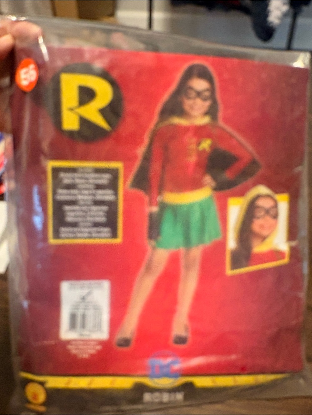 Robin-Inspired Girls Costume - Red, Green & Yellow Size 5-7- New